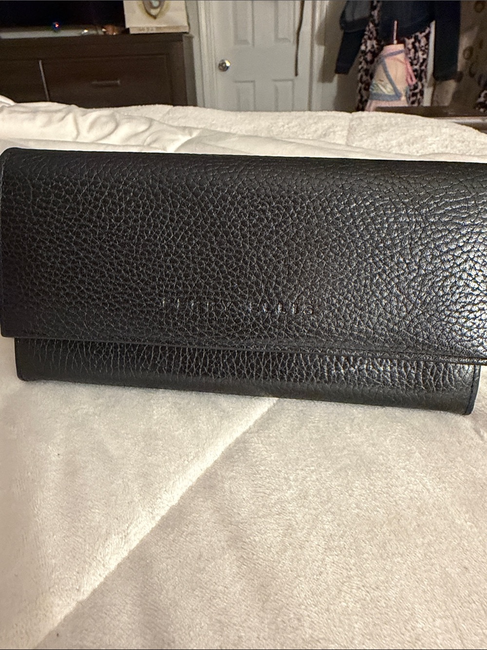 Perry Ellis Black Textured Leather Clutch Wallet